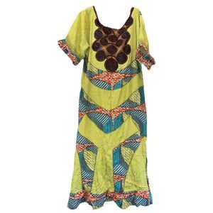 High Quality African Super Wax Nouvo Waxhaus Midi Dress Short Sleeve Embroidered